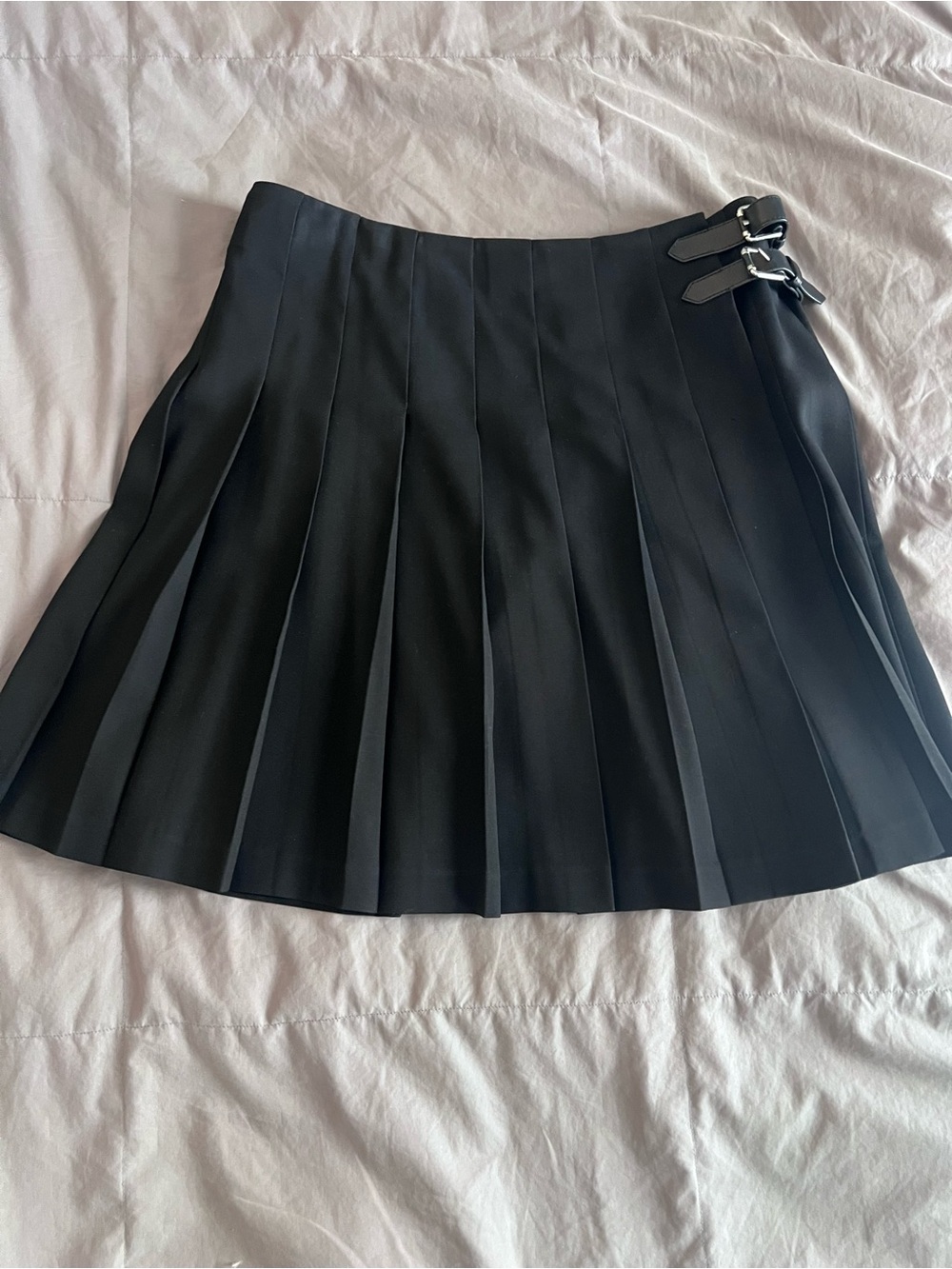 ❤️Ralph Lauren Black Label Black Pleated A-Line Skirt with Buckle Straps